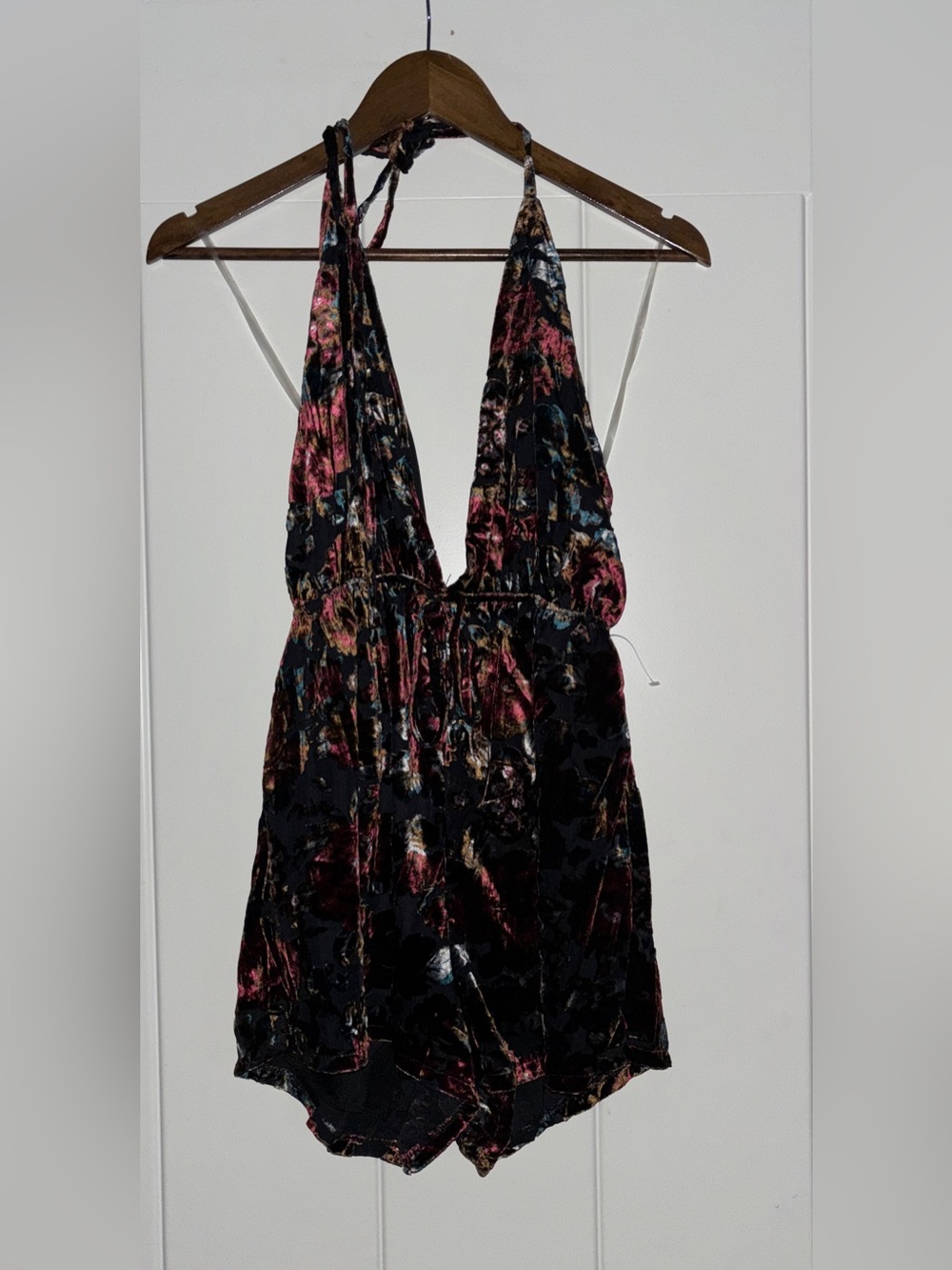 Maverick Halter Plunging‎ Neck Velvet Burnout Romper Women S NEW Whimsgoth Vamp